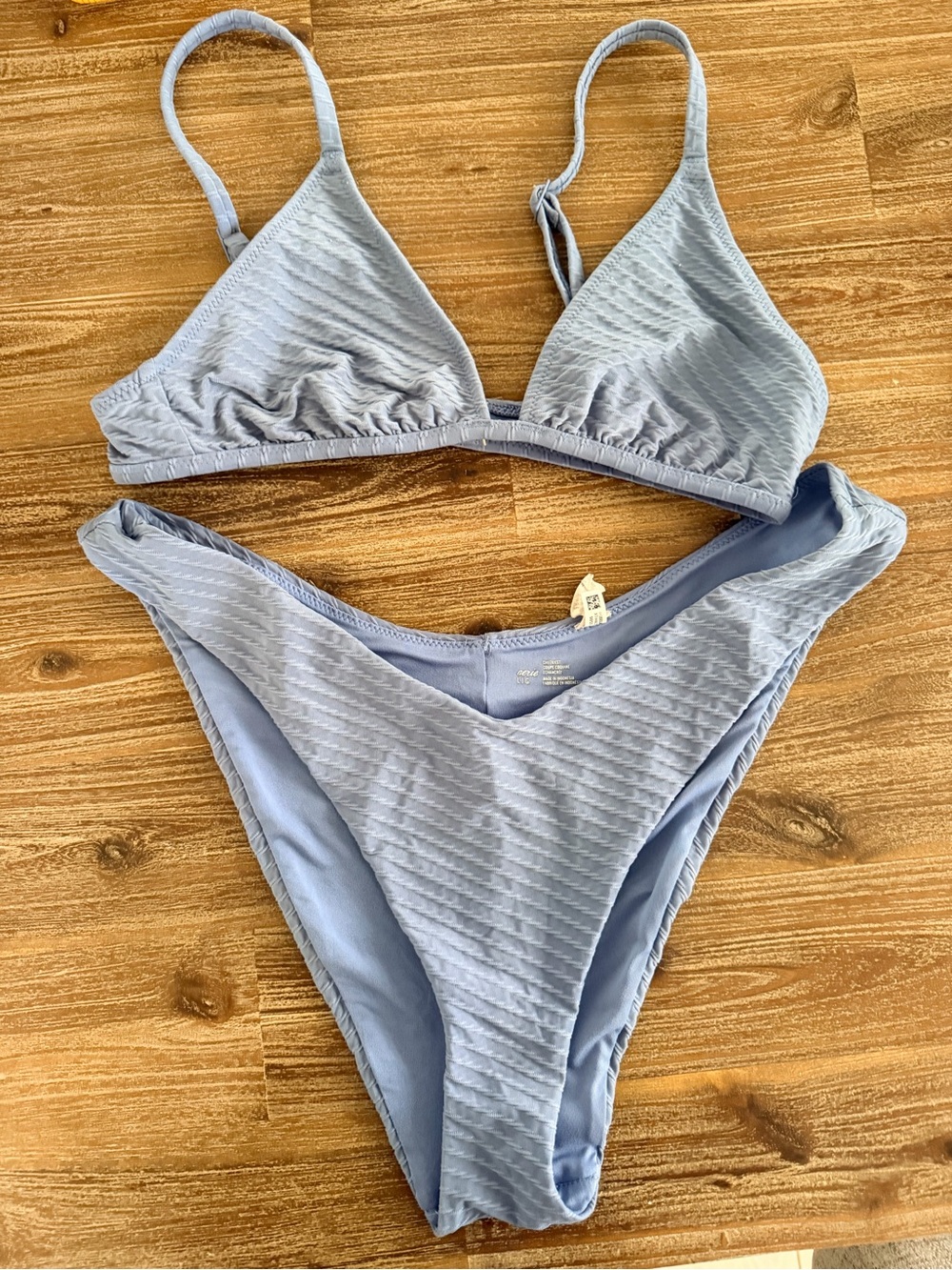 aerie Light Blue Ribbed Triangle Bikini Set